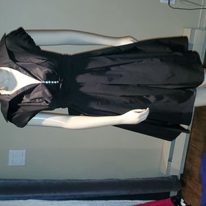 Vintage Le Chateau Black Taffeta Retro Belted Dress with Crystal Buttons